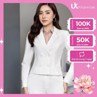 Áo Vest Nữ Công Sở Croptop UK Fashion Thiết Kế Dáng Lửng Dài Tay Kèm Cúc Bọc, Chất Liệu Nhập Hàn Cao Cấp NKFAK2109003