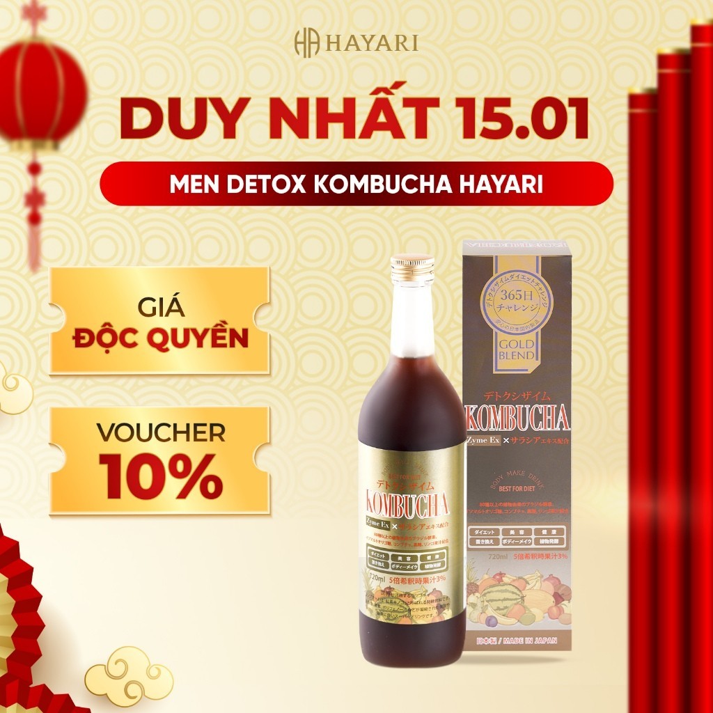 Men Detox thải độc Hayari KOMBUCHA ZYME EX chai 720ml hỗ trợ giảm cân và ngăn chặn sự gia tăng đường