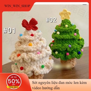 Cây Thông Mini để bàn Trang Trí Giáng Sinh Kèm đèn Led . Bằng Len handmade