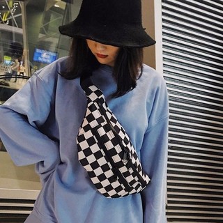 Đen Trắng Checkerboard Thể Thao Eo Túi Nữ Điện Thoại Di Động Túi Đeo Vai Nữ Túi Messenger Cặp Đôi Ngực Túi Xách Nhỏ20240311