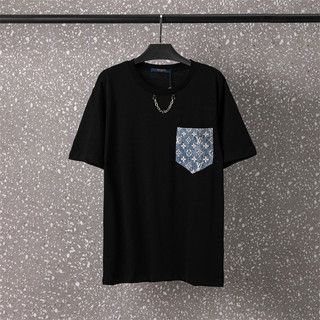 Xu Hướng Cổ Điển LOU568V Cặp Đôi Áo Phông Cotton Thời Trang Thể Thao Cổ Điển Dây Xích Nhỏ Áo Tay Ngắn Plus Kích Thước Unisex