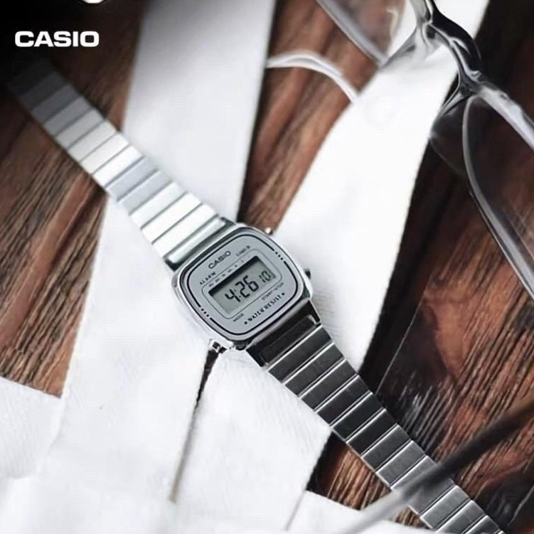 Đồng hồ nhỏ kỹ thuật số chống nước cổ điển Casio dành cho nữ Đồng hồ mini bạc LA670 LA670WA hoàn toàn mới