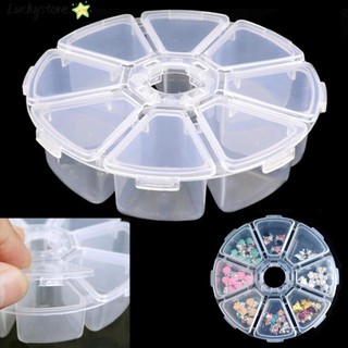 LUCKY Fashion Empty Storage Box Round Jewelry Container Nail Art|Case Transparent Organizer Beads Tool 8 Grids