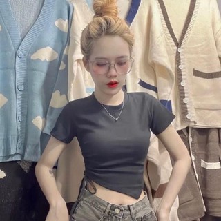 Áo Thun Nữ Tay Ngắn Dáng Ôm Phối Dây Rút Thời Trang Cho Áo phông Nữ Women Top