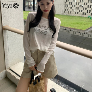 Áo thun nữ dài tay YEYA có in chữ dài tay cổ tròn dáng rộng và mỏng chống nắng hàng đầu