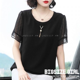 Áo kiểu trung niên nữ Bigsize Áo sơ mi voan nữ trung niên cho mẹ đen form rộng tay ngắn mùa hè Phong cách hàn quốc Thời Trang trẻ trung sang trọng đẹp cao cấp