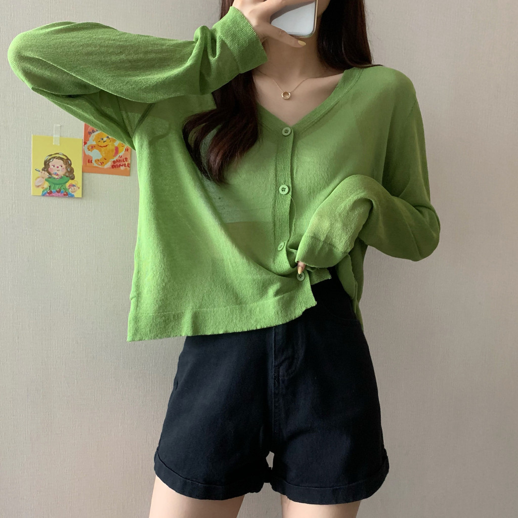 Áo khoác Cardigan cỡ lớn mỏng tay ngắn giảm béo cho nữ