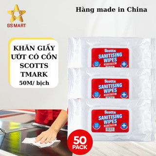 Khăn ướt có cồn lau sạch và sát khuẩn Scotts sanitising Wipes Tmark - 50 miếng
