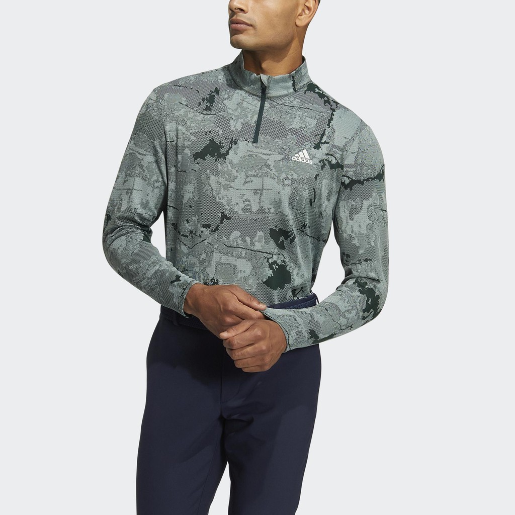 Adidas Đánh gôn Áo Dài Tay Graphic Cổ Đứng Khóa Kéo Nam màu xanh lá HG8222