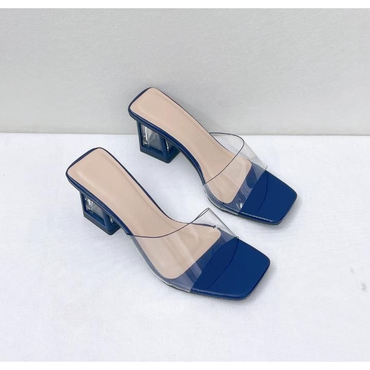 Dép Cao Gót MEKA 7P Quai Chéo Cách Điệu, Dép Hậu Vuông Quai Trong