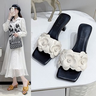 Giày cao gót nữ mũi vuông stiletto gót hoa dép thời trang size 35-40