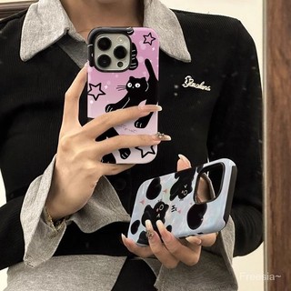 Phim Hai Trong Một Apple 15promax Ốp Lưng Điện Thoại Graffiti Mèo Đen iPhone14Plus Hoạt Hình 13 Mờ 12 ZL0U