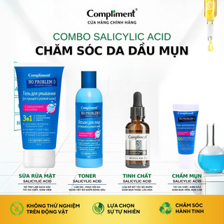 Combo BHA Salicylic Compliment, Sữa Rửa Mặt Gel, Toner Nước Hoa Hồng, Serum, Kem Chấm Mụn Dưỡng Da Dầu Mụn Mờ Thâm Nám