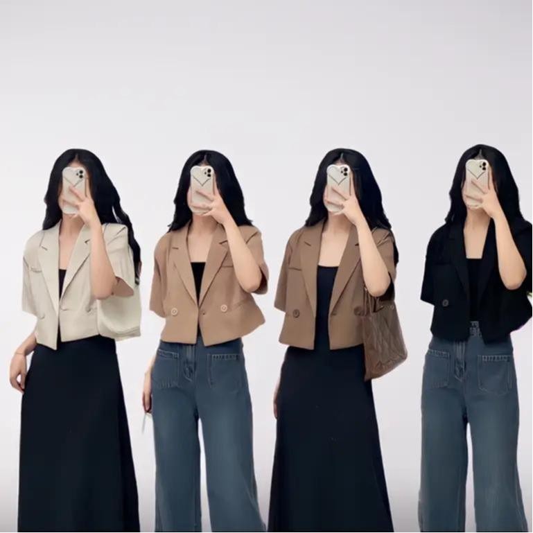 Áo Blazer Nữ, Áo Vest Croptop Tay Lửng Chất Trượt hàn Tay Lỡ Dáng ngắn Phong Cách Hàn Quốc- A269 GUU