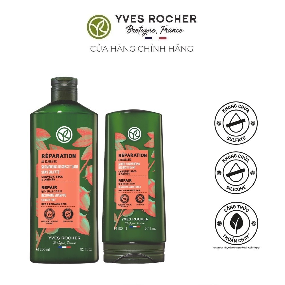 Combo Phục Hồi Tóc Hư Tổn Yves Rocher Repair With Organic Jojoba Restoring 500ml