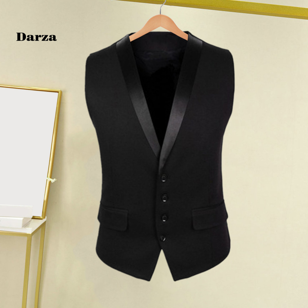 [Dar] Bộ đồ Busines trang trọng Áo ghi lê nam Phù hợp với áo ghi lê Slim Fit Áo Vest nam cho doanh nhân trang trọng Áo ghi lê không tay cổ chữ V có túi Chất lượng hàng đầu cho khu vực Đông Nam