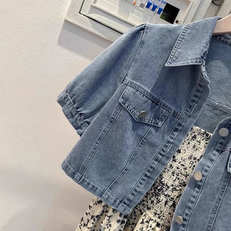 Áo khoác Denim nửa tay phong cách Xiaoxiang ngắn nữ 2023 Áo len Cardigan mỏng nhỏ hàng đầu mùa hè