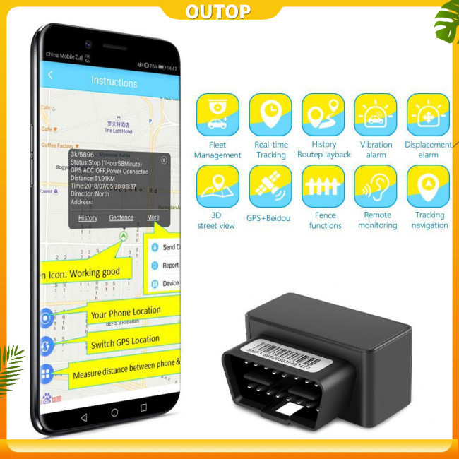 Outop OBD Car Gps Tracker Mv33 Màn hình giọng nói Nhiều báo động 9-40v