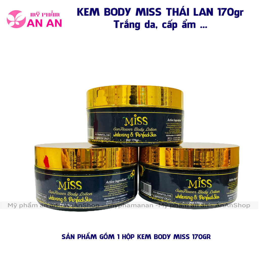 Kem body Miss Thái 170gr, Kem body trắng da Miss bật tone nhanh - Hàng chính hãng 8858135051013