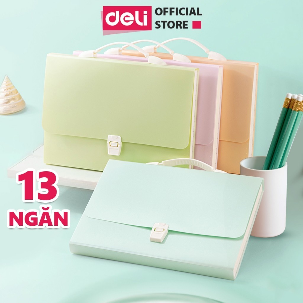 Cặp File Tài Liệu A4 13 Ngăn Deli Túi Đựng Hồ Sơ Tài Liệu Mở Rộng Pastel Học Sinh Văn Phòng Nhiều Màu Tiện Lợi