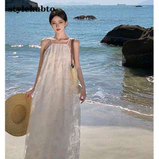 Stylehubto 6889 # Đi biển Kỳ nghỉ treo dây đeo cổ không tay Váy dài