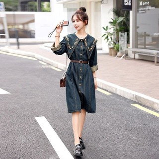 Quần áo bé gái#现货速发#Heavy Váy thêu công nghiệp Váy Denim cổ điển Váy búp bê