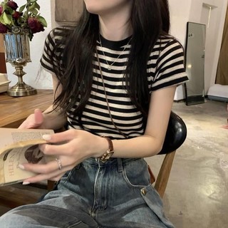 【WJZ】Áo thun ngắn tay cổ tròn sọc nữ【T9】
