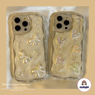 Sang Trọng 3D Laser Trái Tim Tình Yêu Nơ Lấp Lánh Chảy Bạc Bling Ốp Lưng Điện Thoại Iphone 11 15 14 Pro Max 12 13 Promax Shining Pearl Wave Gell Cover