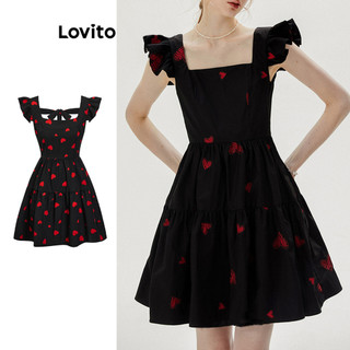 Đầm Lovito dáng chữ A họa tiết trái tim xếp ly phong cách thường ngày dành cho nữ L80ED289
