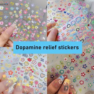 Miếng dán móng tay Dopamine cứu trợ ba chiều phong cách dễ thương Tulip Rainbow trẻ em họa tiết nhỏ đầy màu sắc dán móng tay bán buôn