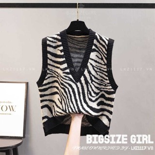 Áo gile len nữ Bigsize Áo ba lỗ kiểu Không tay cổ chữ v in hình mùa thu Phong cách Hàn Quốc Thời Trang cá tính xinh đẹp cho người mập béo nữ