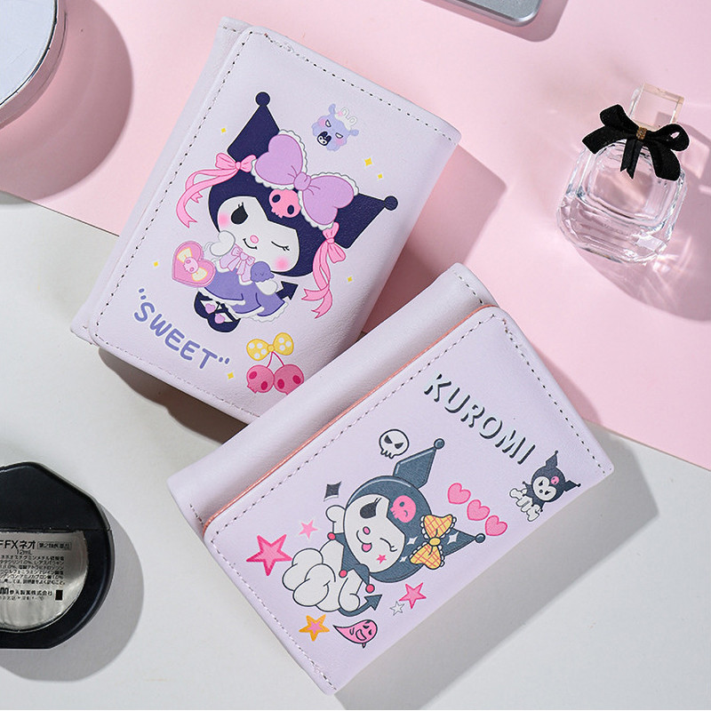 Ví Bé Gái Sanrio Kuromi My Melody Quế Hoạt Hình Trẻ Em Học Sinh Ba Gấp