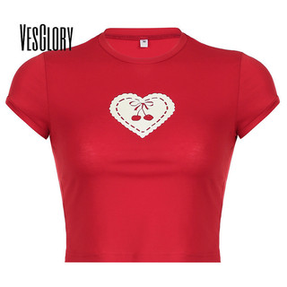 VesGlory Nữ Tình Yêu In Hình Chữ Thời Trang Mới Màu Sắc Tương Phản Cổ Tròn Cơ Bản Ôm Áo Thun Ngắn Tay Đơn Giản