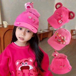 Trẻ em mũ hồng bé gái dâu gấu mũ bóng chày mũ bé gái mũ xô bé