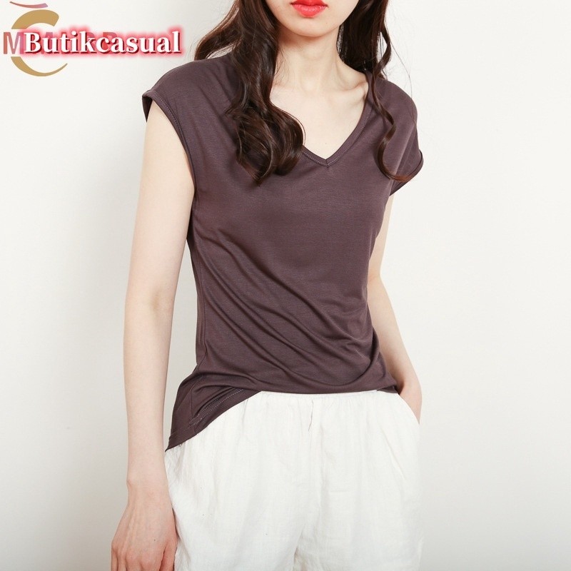 Áo Thun NgắN Tay Cổ Chữ v MàU Trơn ThờI Trang Cho Nữ 40-78KG