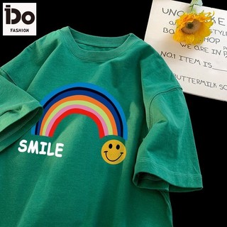 [IDO] Áo thun cotton 100% tay ngắn 220g Cotton nguyên chất Mỹ Retro Áo thun ngắn tay nam nữ mùa hè Áo sơ mi đáy rộng hợp thời trang năm