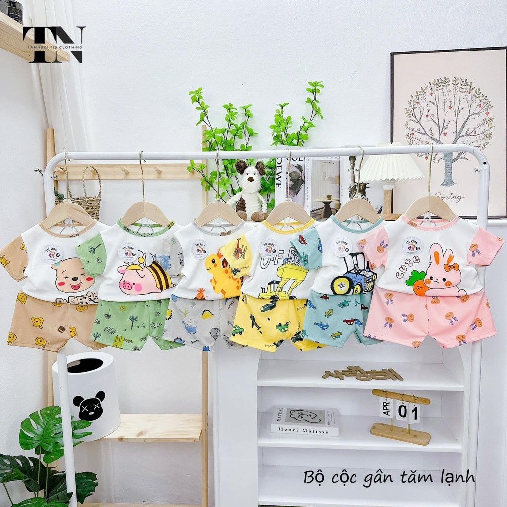 Bộ cộc phối hình thú vải tăm lạnh cho bé mặc hè
