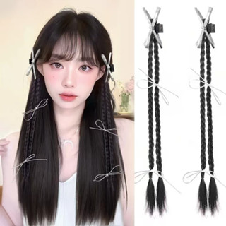  2 Chiếc Y2k Cô Gái Đuôi Ngựa Tóc Giả Nối Dài Tóc Giả Nơ Kẹp Tóc Dệt Tóc Dài Vịt Hóa Đơn Kẹp Bên Chiên Bột Xoắn Tóc Giả bện 