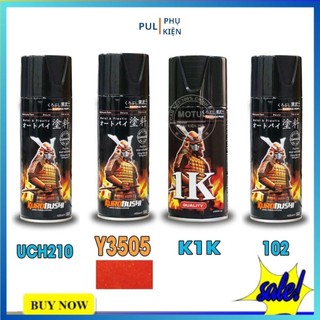 Combo 4 chai sơn samurai màu cam rực gồm Y3505 - UCH210 - 102 - K1K - giấy nhám P800