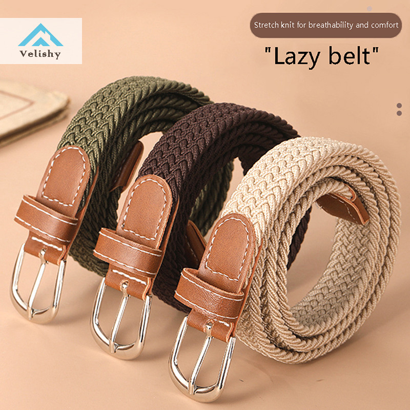 Velishy 1 Dây Thời Trang Dệt Vải Thắt Lưng Kim Loại Khóa Nam Nữ Thắt Lưng Đàn Hồi Đấm Miễn Phí