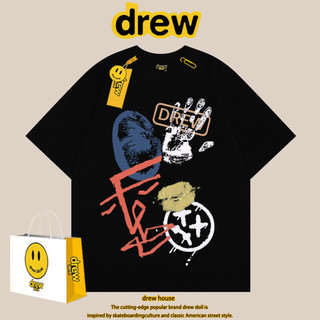 Áo thun Drew Smiley In tay ngắn tay nam và nữ Thương hiệu thời trang Retro High Street Cặp đôi mặc dáng rộng
