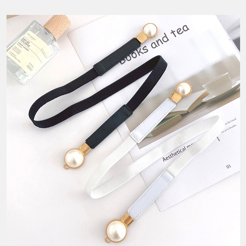 Thắt lưng nữ co giãn 4 ngọc màu trơn Đai Váy chun nữ Hạt ngọc bản nhỏ 1.5cm bản mỏng khóa kim loại-SU888