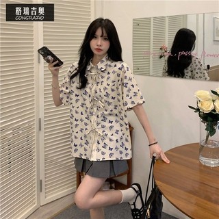 Nhỏ Tươi Rời Áo Sơ Mi Tay Ngắn Mùa Hè Bướm Nữ Phong Cách Hồng Kông Sang Trọng Phong Cách Nhật Bản
