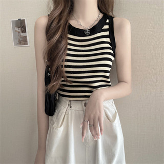 Sọc Camisole Nữ Xuân Hè Tinh Khiết Desire Bên Trong Không Tay Đáy Áo Sơ Mi Slim fit Ngắn Nhỏ Đan Top