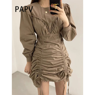 Papv Chic Dây Rút Nhăn Eo Giảm Béo Không Đều Bong Bóng Tay Áo 5708