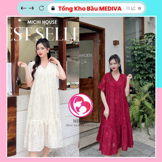 Đầm babydoll dáng suông dài Bigsize thiết kế cổ V dài quá Gối mặc đi làm đi tiệc thoải mái Mediva86