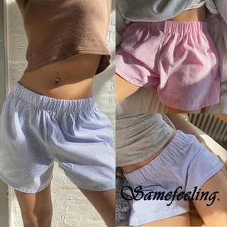 Sf-nữ Sọc In Quần Short Co Giãn Eo Thấp Lounge Quần Short Đi Chơi Quần Dạo Phố