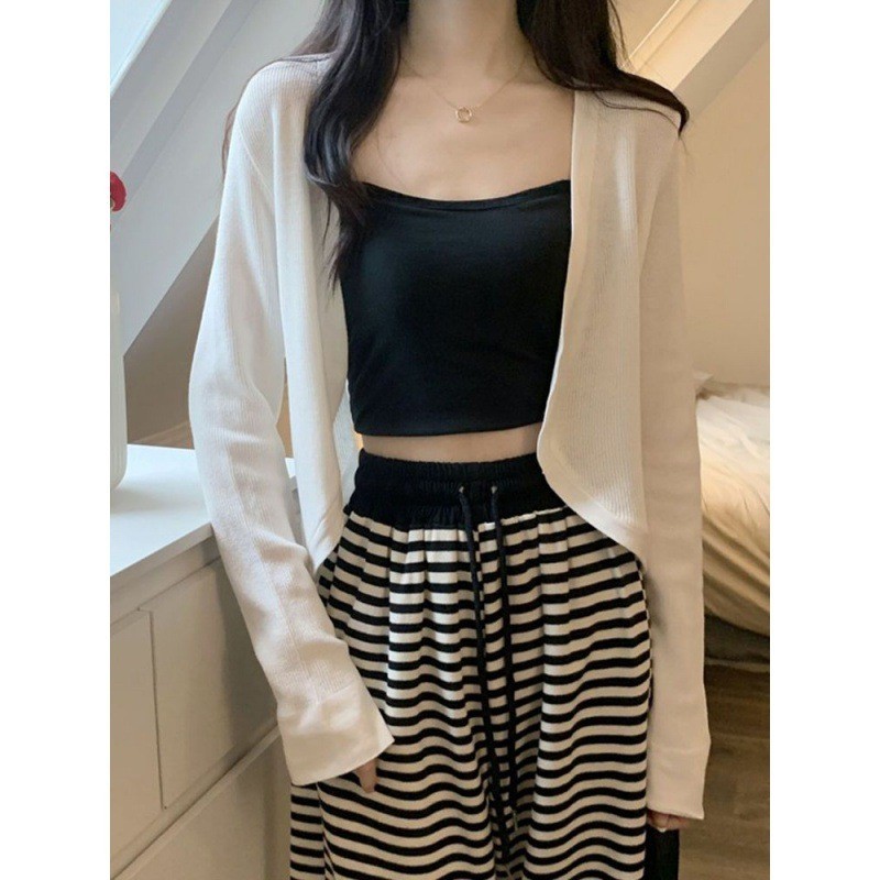 Pháp Niche Thiết Kế Dệt Kim Cardigan Nữ Mùa Hè Nhỏ Áo Khoác Eo Rời Mỏng Hơn Nhìn Dài Tay Bên Ngoài Áo Khoác Ngắn