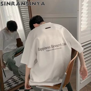 Sinransinya Áo thun nam mới kiểu Mỹ retro đường phố haoute couture nặng ký cotton nguyên chất in chữ hip-hop dáng rộng cặp đôi thời trang cổ tròn nửa tay áo