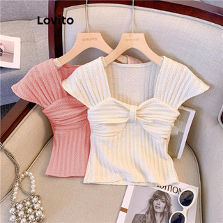 Lovito Áo thun nơ trơn dễ thương cho nữ LNE38093 (Mơ/Hồng)